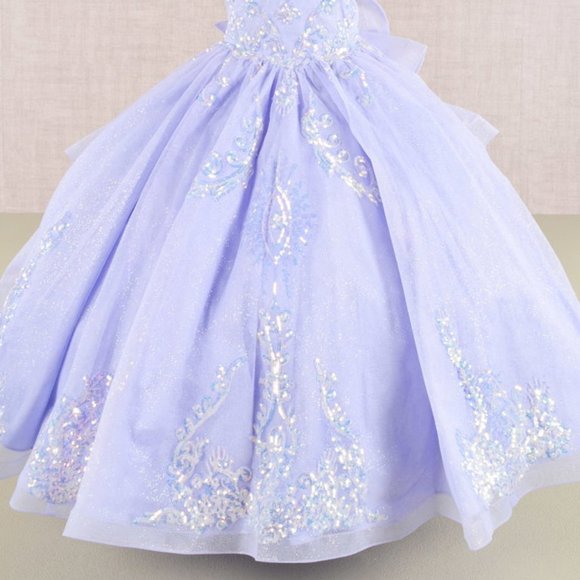 NEW TEA LENGTH MESH DRESS FOR KIDS EMBROIDERED WITH SEQUINS AND RIBBON GL GK106 - Picture 7 of 12